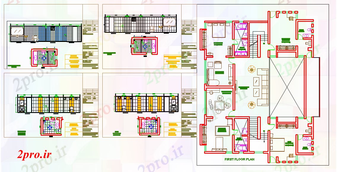 دانلود نقشه مسکونی ، ویلایی ، آپارتمان خانه با جزئیات حمام 14 در 18 متر (کد55519)