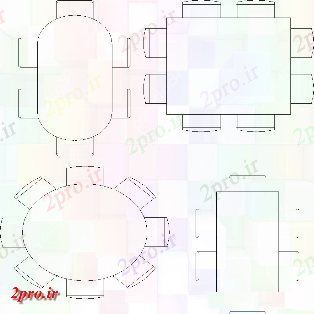 دانلود نقشه بلوک مبلمان میز ناهار خوری بلوک (کد55524)