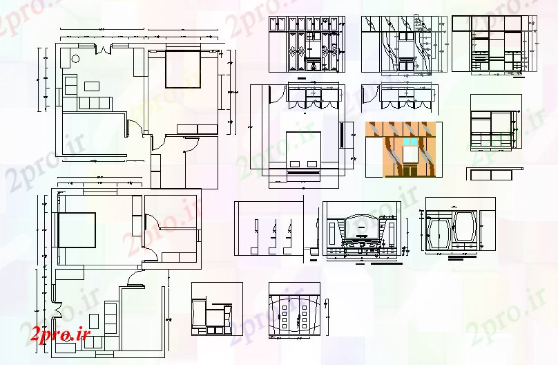 دانلود نقشه خانه مسکونی ، ویلااد اتاق تختخواب و اتاق نشیمن 7 در 9 متر (کد55536)