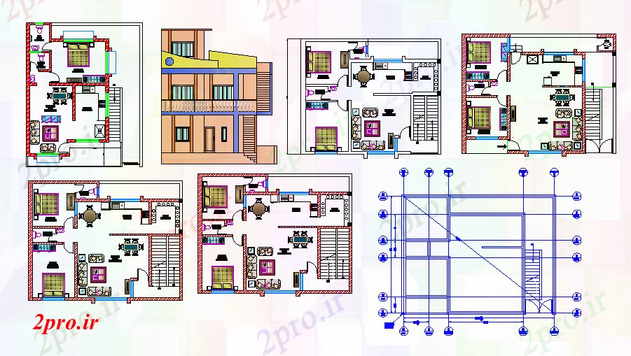 دانلود نقشه نشیمن پروژه داخلی خانه 38 در 42 متر (کد55557)