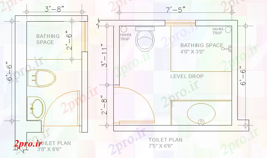 دانلود نقشه بلوک حمام و توالتطراحی توالت ساده دراز کردن (کد55559)