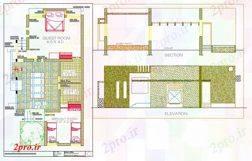 دانلود نقشه خانه مسکونی ، ویلاطراحی اتاق مهمان 7 در 13 متر (کد55568)