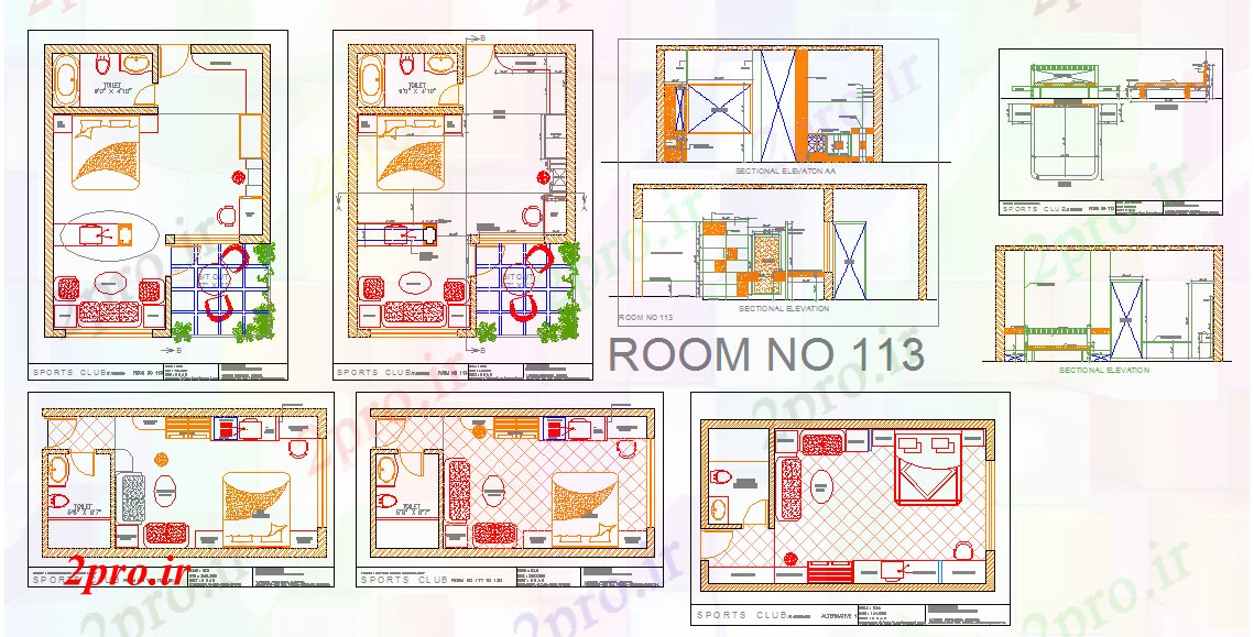 دانلود نقشه اتاق خواب مستر دار اتاق خواب جزئیات داخلی 4 در 7 متر (کد55574)