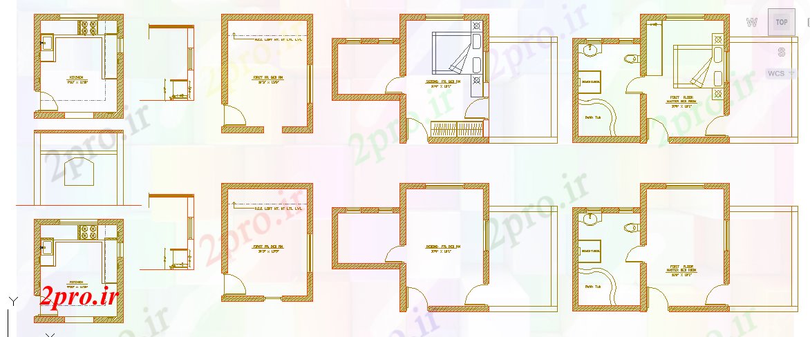 دانلود نقشه مسکونی ، ویلایی ، آپارتمان آشپزخانه و تخت اتاق دراز کردن 12 در 29 متر (کد55575)