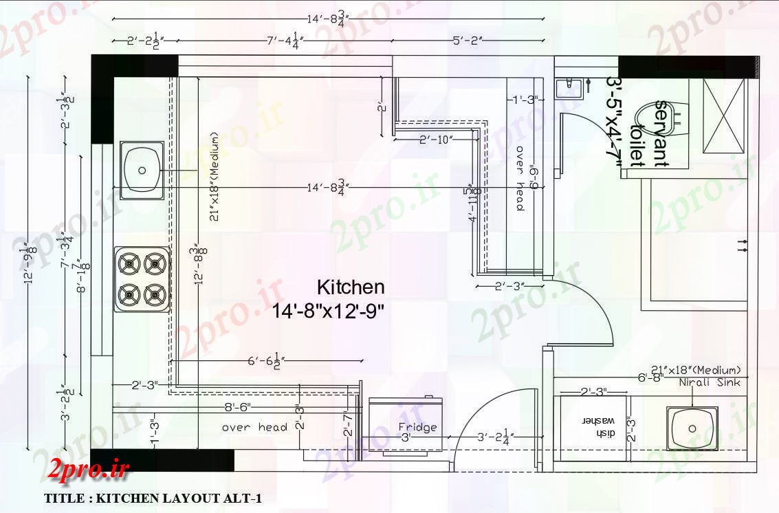 دانلود نقشه آشپزخانه ساده طراحی آشپزخانه (کد55588)