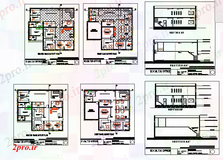 دانلود نقشه ساختمان اداری - تجاری - صنعتی جزئیات دفتر ساده 13 در 15 متر (کد55597)