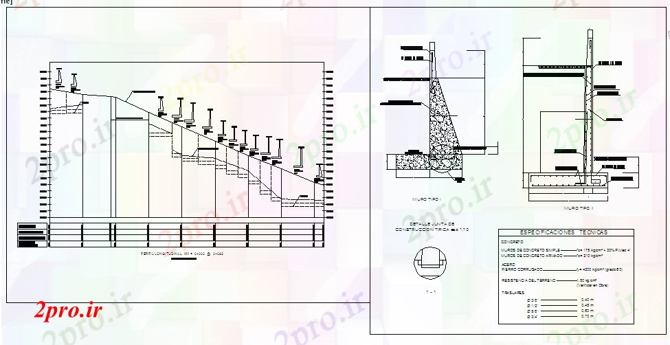 دانلود نقشه طراحی دیوار حائل (کد55619)