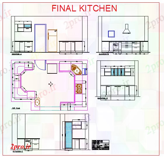 دانلود نقشه آشپزخانه جزئیات طراحی آشپزخانه (کد55625)