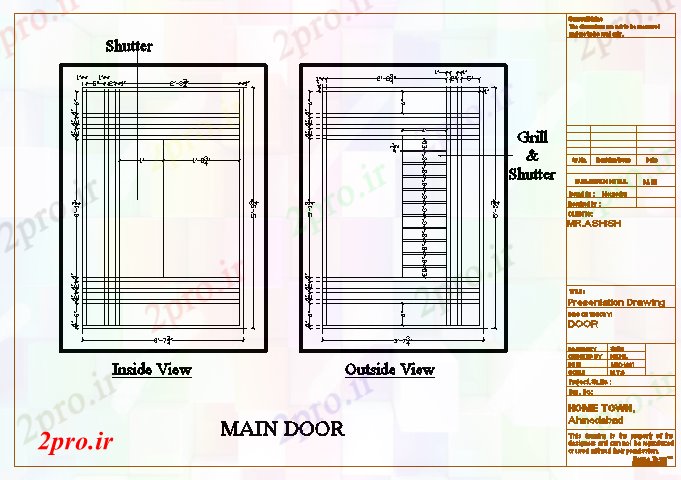 دانلود نقشه جزئیات طراحی در و پنجره  جزئیات اصلی درب (کد55645)