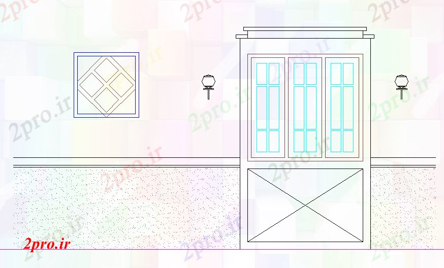 دانلود نقشه جزئیات طراحی در و پنجره  چوبی درب اصلی (کد55649)