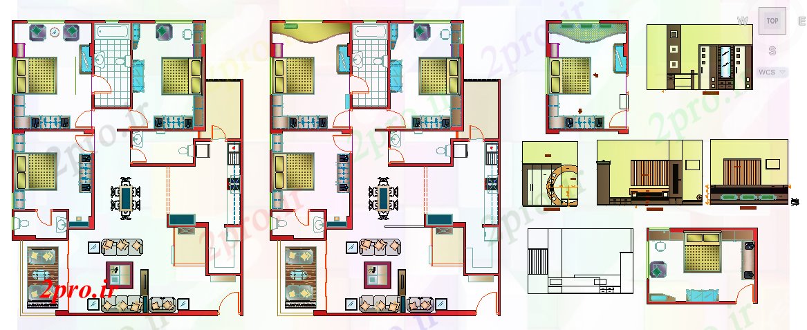 دانلود نقشه خانه مسکونی ، ویلاطراحی داخلی خانه 11 در 13 متر (کد55716)