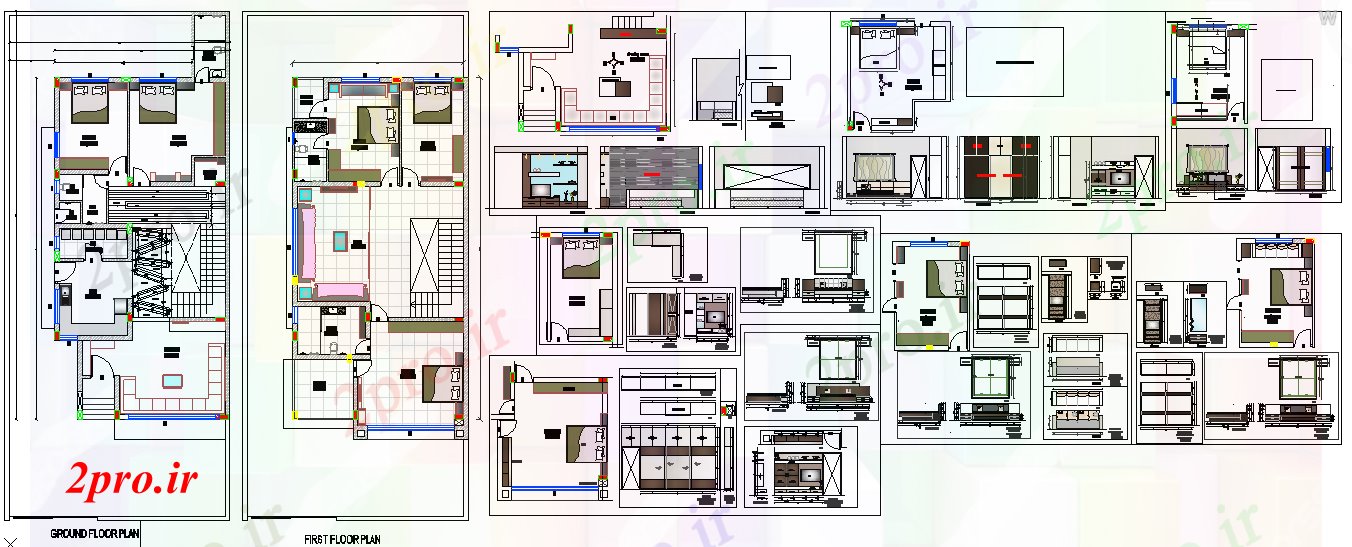 دانلود نقشه حمام مستر تخت اتاق داخلی طراحی (کد55717)