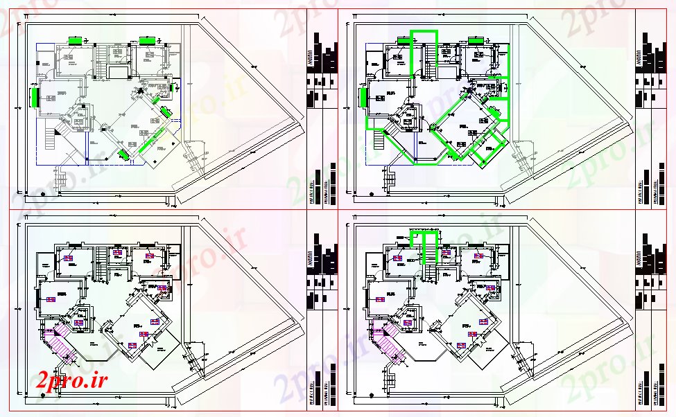 دانلود نقشه خانه های کوچک ، نگهبانی ، سازمانی - خانه های ویلایی دراز کردن جزئیات 12 در 14 متر (کد55719)