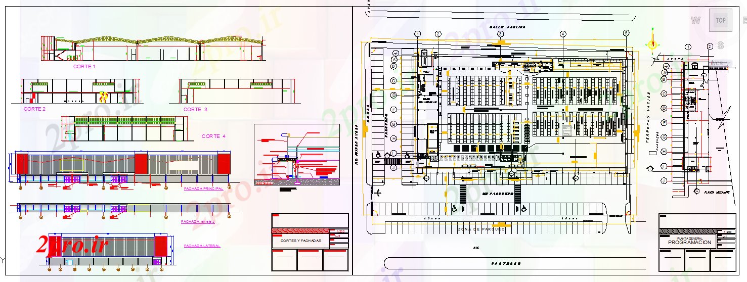 دانلود نقشه هایپر مارکت - مرکز خرید - فروشگاه طراحی فوق العاده بازار 44 در 87 متر (کد55874)