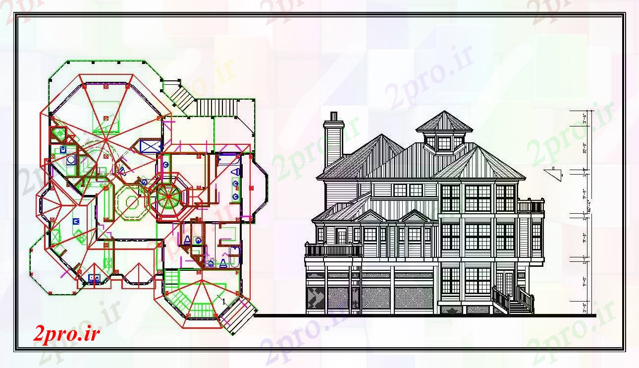دانلود نقشه خانه های کوچک ، نگهبانی ، سازمانی - طراحی خانه های ویلایی ویلا 14 در 16 متر (کد55930)