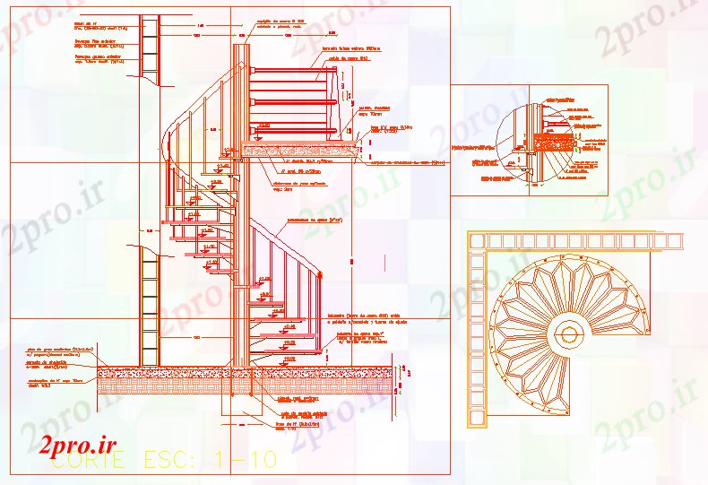 دانلود نقشه  جزئیات آسانسور و   راه پله مارپیچ (کد56017)
