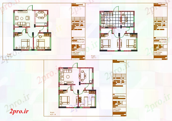 دانلود نقشه مسکونی ، ویلایی ، آپارتمان BHK خانه پخش کردن 2 در 2 متر (کد56022)