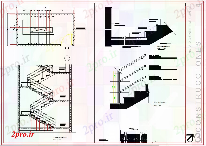 دانلود نقشه  جزئیات آسانسور و    مورد پله (کد56037)