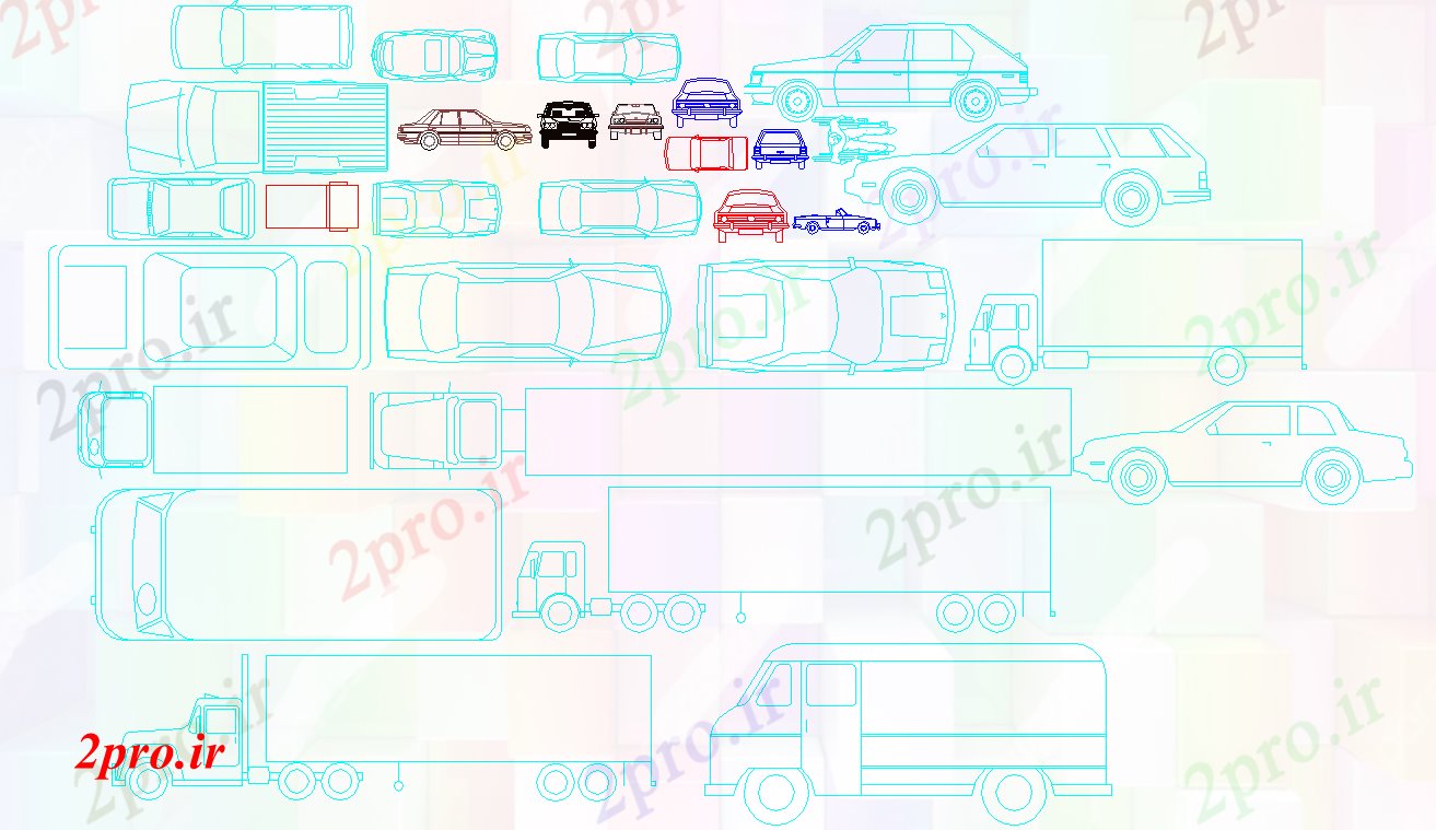 دانلود نقشه بلوک وسایل نقلیه بلوک ماشین (کد56046)