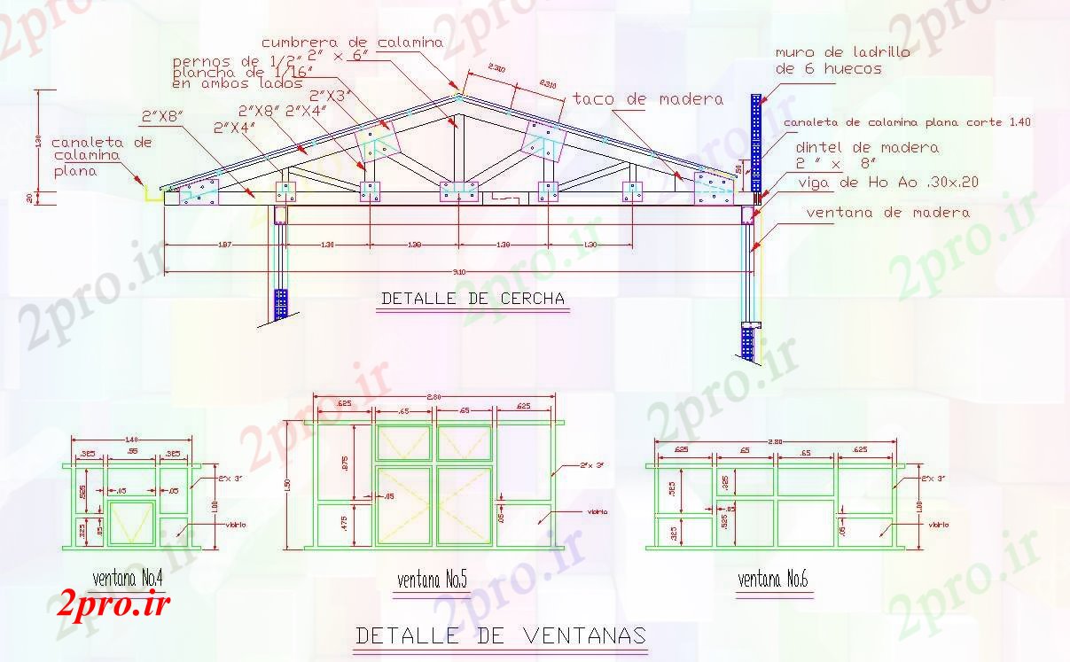 دانلود نقشه پلان مقطعی جزئیات چوبی سقف خرپا (کد56053)