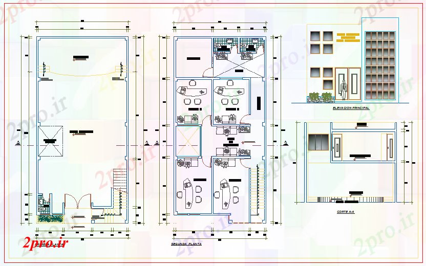 دانلود نقشه ساختمان اداری - تجاری - صنعتی دفتر commison 8 در 17 متر (کد56058)