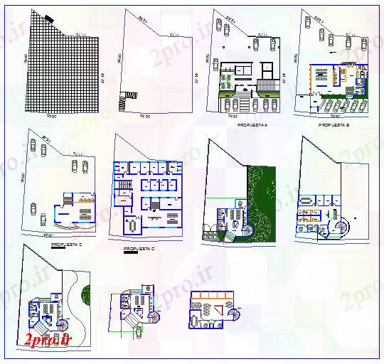 دانلود نقشه ساختمان اداری - تجاری - صنعتی طرحی ساختمان اداری 25 در 27 متر (کد56066)