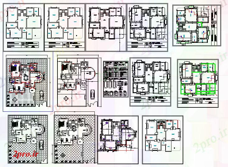 دانلود نقشه خانه های کوچک ، نگهبانی ، سازمانی - جزئیات خانه های ویلایی پروژه 12 در 12 متر (کد56205)
