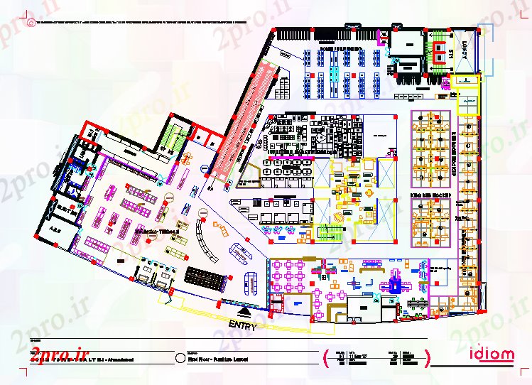 دانلود نقشه هایپر مارکت - مرکز خرید - فروشگاه مرکز خرید دراز کردن 52 در 82 متر (کد56208)