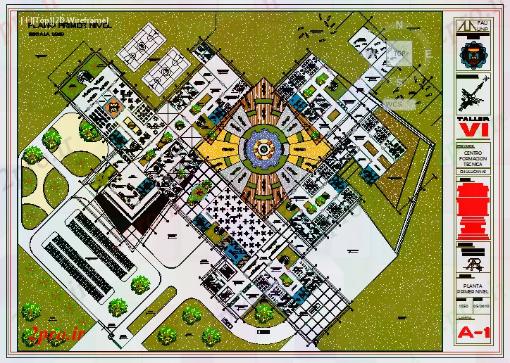 دانلود نقشه ساختمان دولتی ، سازمانی برنامه ریزی فنی طراحی مرکز 175 در 223 متر (کد56216)