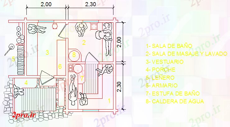 دانلود نقشه باشگاه طراحی سونا 4 در 4 متر (کد56240)