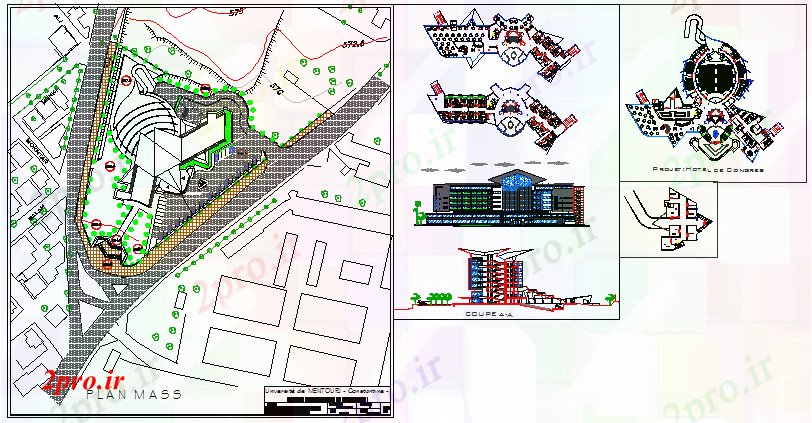 دانلود نقشه هتل - رستوران - اقامتگاه این پروژه طراحی کنگره هتل 79 در 81 متر (کد56280)