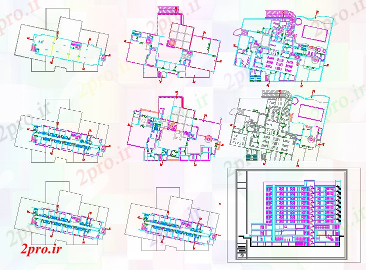 دانلود نقشه هتل - رستوران - اقامتگاه نوع های مختلف از طراحی هتل ساختمان 19 در 20 متر (کد56322)