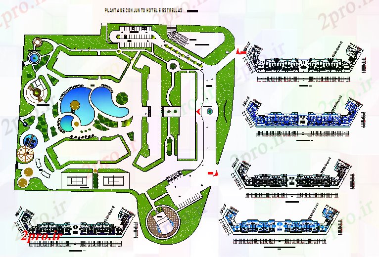 دانلود نقشه هتل - رستوران - اقامتگاه پروژه هتل معماری مدرن 30 در 140 متر (کد56329)