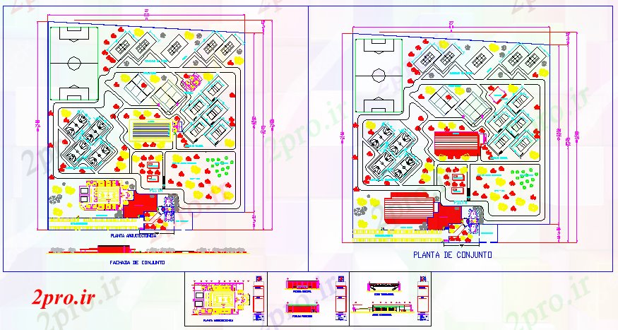 دانلود نقشه ورزشگاه ، سالن ورزش ، باشگاه معمار طراحی مرکز ورزشی 270 در 270 متر (کد56359)