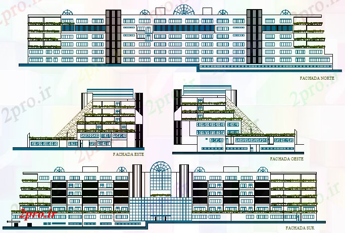دانلود نقشه ساختمان مرتفعنما از طراحی ساختمان خیابان (کد56394)