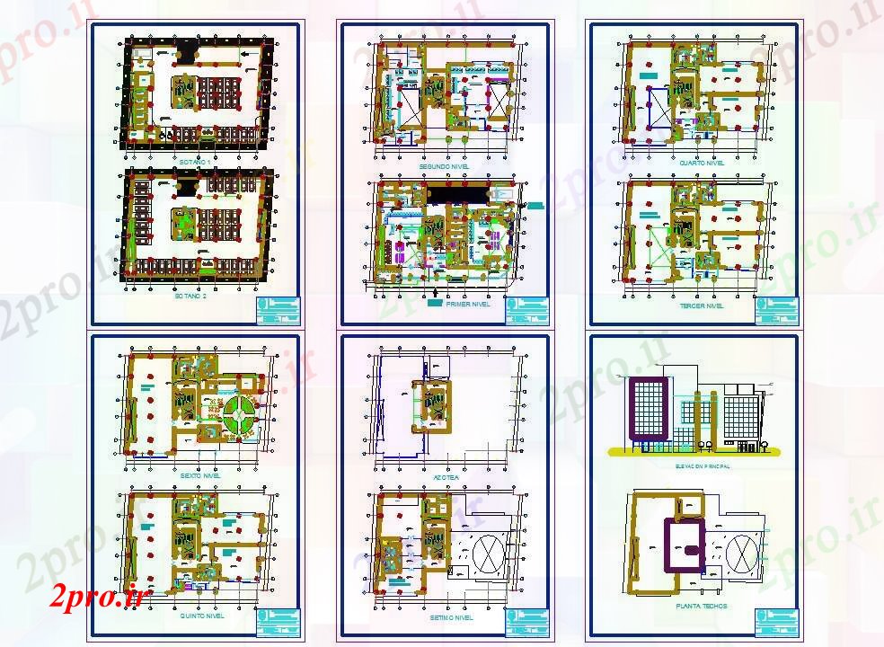 دانلود نقشه ساختمان اداری - تجاری - صنعتی طراحی ساختمان اداری مالی مدرن 31 در 42 متر (کد56400)