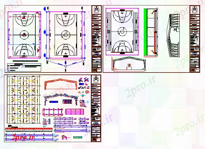 دانلود نقشه ورزشگاه ، سالن ورزش ، باشگاه ورزشی زمین ساختار و معماری جزئیات 22 در 32 متر (کد56460)