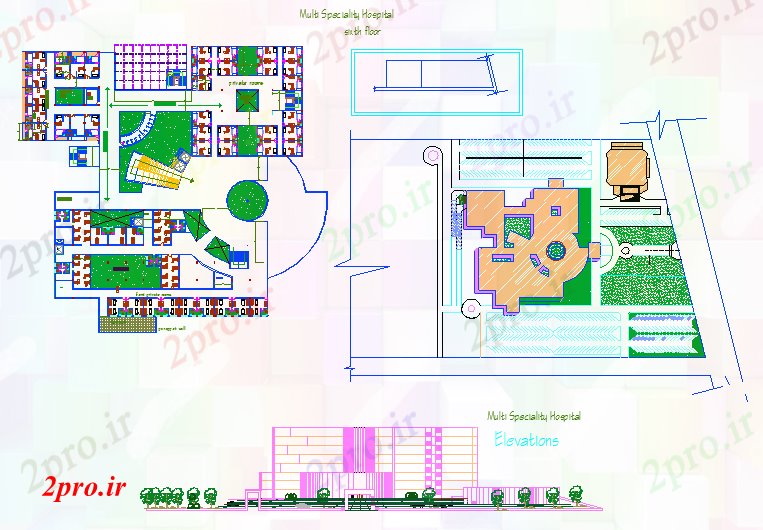 دانلود نقشه بیمارستان - درمانگاه - کلینیک جزئیات بیمارستان تخصص چند 92 در 95 متر (کد56469)