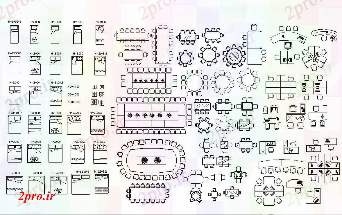 دانلود نقشه بلوک مبلمان مبلمان اداری بلوک مدرن  (کد56502)