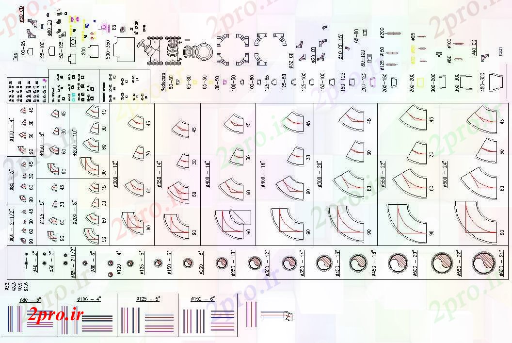 دانلود نقشه جزئیات لوله کشی بلوک های لوله و اتصالات اتوکد (کد56507)