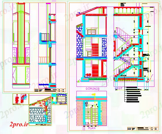 دانلود نقشه  جزئیات آسانسور و   پله بخش طراحی از خانه طراحی (کد56554)