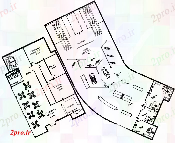 دانلود نقشه نمایشگاه ; فروشگاه - مرکز خرید اتاق ماشین های دراز کردن جزئیات 41 در 43 متر (کد56561)