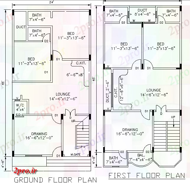 دانلود نقشه مسکونی ، ویلایی ، آپارتمان خانه جزئیات طرحی طبقه 7 در 15 متر (کد56572)