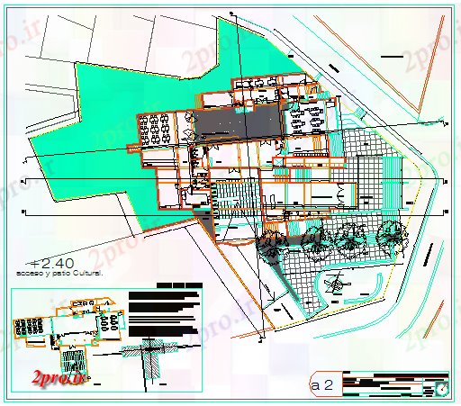 دانلود نقشه باشگاه محوطه سازی و برنامه ریزی طراحی حیاط فرهنگ 31 در 38 متر (کد56584)