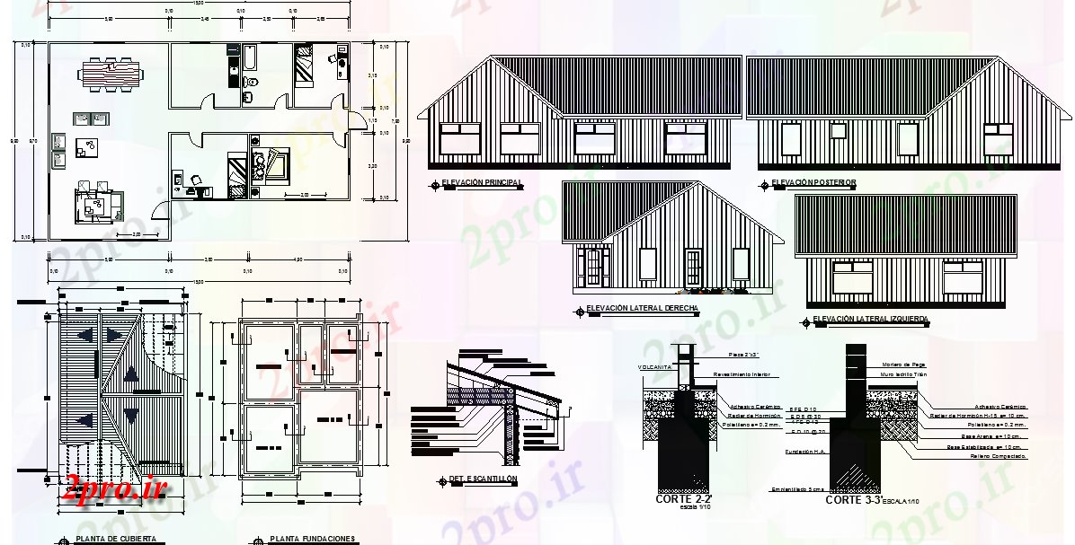 دانلود نقشه مسکونی ، ویلایی ، آپارتمان طراحی مدرن خانه های چوبی 10 در 15 متر (کد56590)