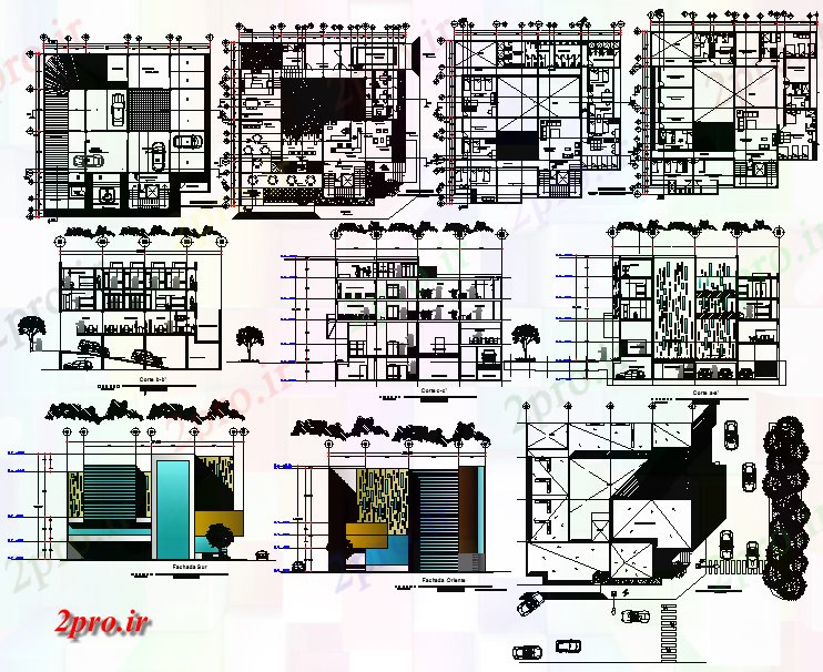 دانلود نقشه دانشگاه ، آموزشکده ، مدرسه ، هنرستان ، خوابگاه - دانشجویی خوابگاه طراحی معماری 23 در 23 متر (کد56603)
