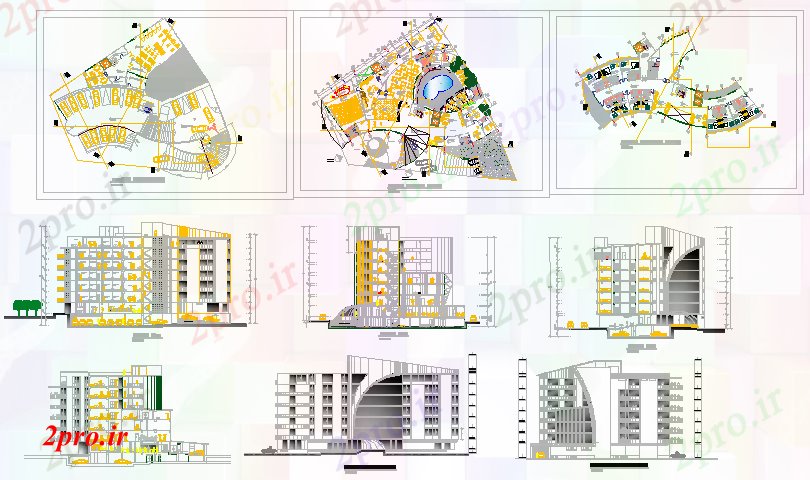 دانلود نقشه هتل - رستوران - اقامتگاه معماری هتل 3 ستاره طراحی 29 در 52 متر (کد56624)