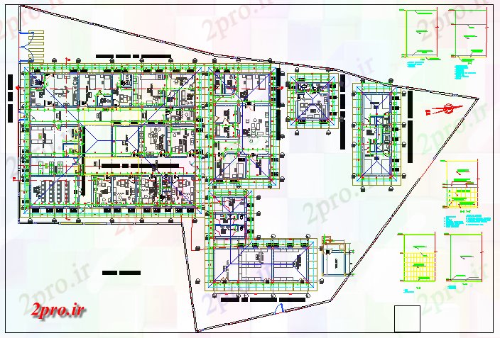 دانلود نقشه بیمارستان - درمانگاه - کلینیک طراحی بیمارستان کوتاه 29 در 43 متر (کد56628)