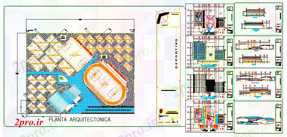 دانلود نقشه ورزشگاه ، سالن ورزش ، باشگاه طراحی معماری ورزشی مرکز طراحی 300 در 400 متر (کد56650)