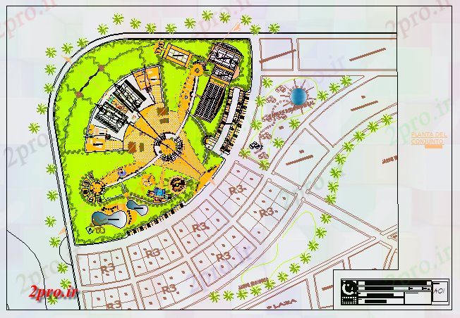 دانلود نقشه ورزشگاه ، سالن ورزش ، باشگاه طرحی محوطه سازی ورزشی مرکز طراحی 25 در 57 متر (کد56651)
